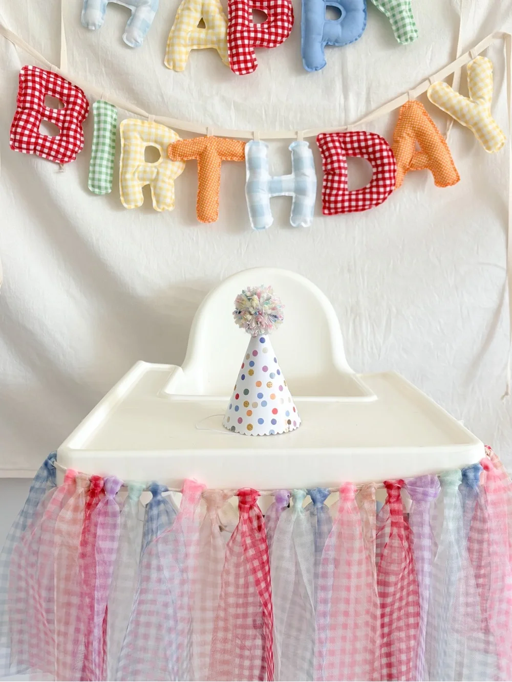 Gingham tulle sheer high chair garland banner - Party Decoration